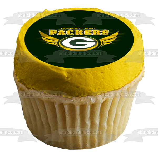 NFL Green Bay Packers Logo Alas Fondo Verde Liga Nacional de Fútbol Imagen comestible para tarta ABPID24389 