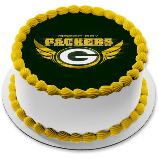 NFL Green Bay Packers Logo Alas Fondo Verde Liga Nacional de Fútbol Imagen comestible para tarta ABPID24389 