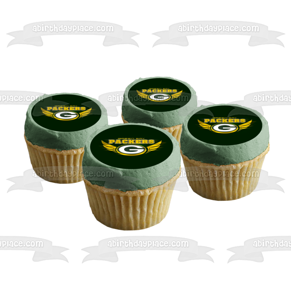 NFL Green Bay Packers Logo Alas Fondo Verde Liga Nacional de Fútbol Imagen comestible para tarta ABPID24389 