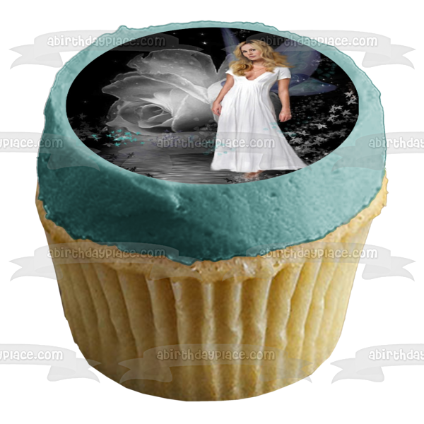 True Blood Sookie White Fairy Wings White Rose Edible Cake Topper Image ABPID27005