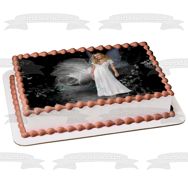 True Blood Sookie White Fairy Wings White Rose Edible Cake Topper Image ABPID27005