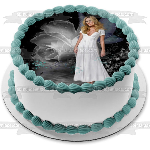 True Blood Sookie White Fairy Wings White Rose Edible Cake Topper Image ABPID27005