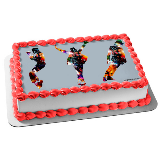 Decoración comestible para tarta con siluetas coloridas de Michael Jackson bailando ABPID26858 