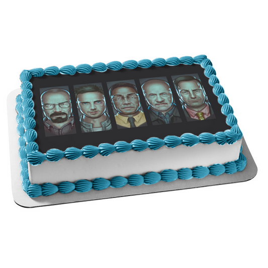 Breaking Bad Cartoon Walter White, Jesse, Gus, Mike and Saul! Edible Cake Topper Image ABPID27023