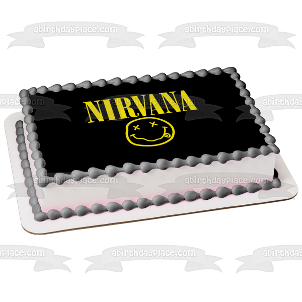 Imagen comestible para decoración de tarta con el logotipo de la cara sonriente de Nirvana ABPID26872 