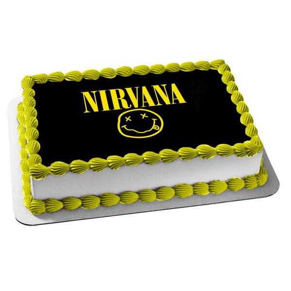 Imagen comestible para decoración de tarta con el logotipo de la cara sonriente de Nirvana ABPID26872 