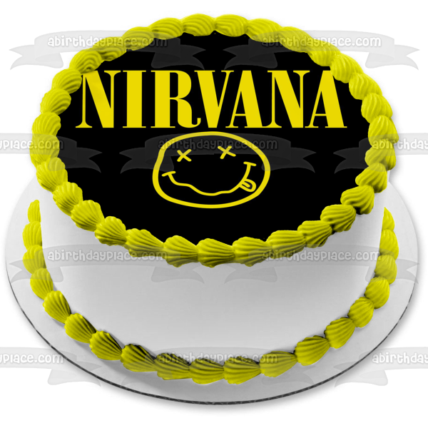 Imagen comestible para decoración de tarta con el logotipo de la cara sonriente de Nirvana ABPID26872 