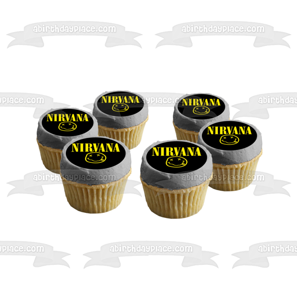 Imagen comestible para decoración de tarta con el logotipo de la cara sonriente de Nirvana ABPID26872 