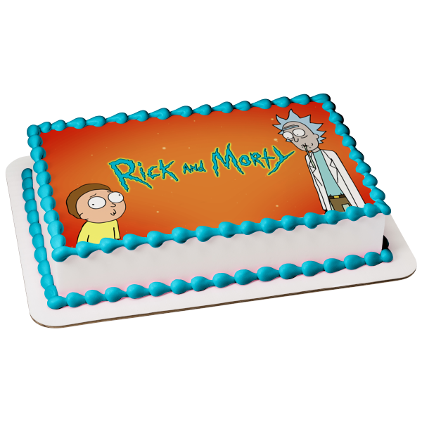 Rick and Morty Rick Sanchez Morty Smith Orange Background Edible Cake Topper Image ABPID27082