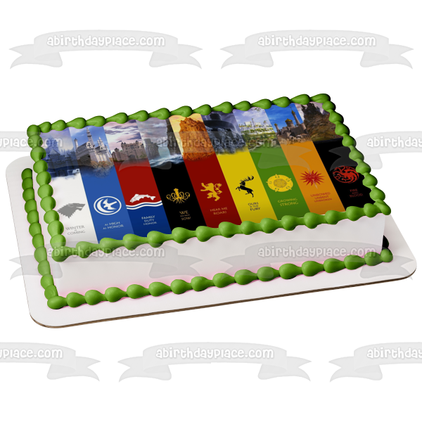 Game of Thrones Houses and Emblems Stark Arryn Tully Greyjoy Mormont Baratheon Tyrell Targaryen Martell Edible Cake Topper Image ABPID26961