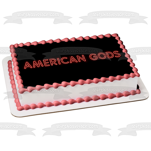 Imagen comestible para decoración de tarta con el logotipo de American Gods, fondo negro, ABPID26981 