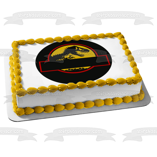 Jurassic Park Tyrannosaurus Rex - Decoración comestible para tarta con bordes de círculo negro, imagen ABPID27312 