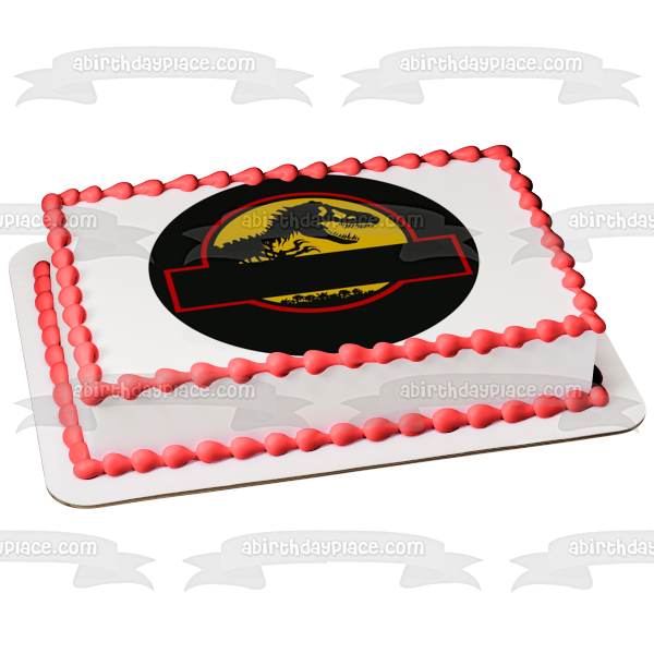 Jurassic Park Tyrannosaurus Rex - Decoración comestible para tarta con bordes de círculo negro, imagen ABPID27312 