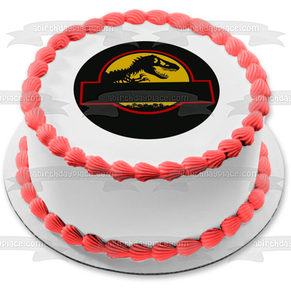 Jurassic Park Tyrannosaurus Rex - Decoración comestible para tarta con bordes de círculo negro, imagen ABPID27312 