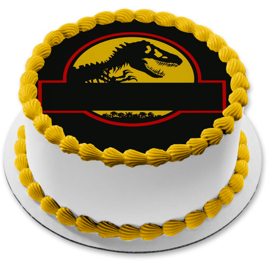 Jurassic Park Tyrannosaurus Rex - Decoración comestible para tarta con bordes de círculo negro, imagen ABPID27312 