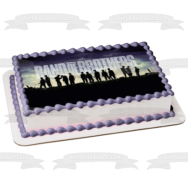 Band of Brothers Army Soldier Silhouettes Blue Sky Background Edible Cake Topper Image ABPID27111