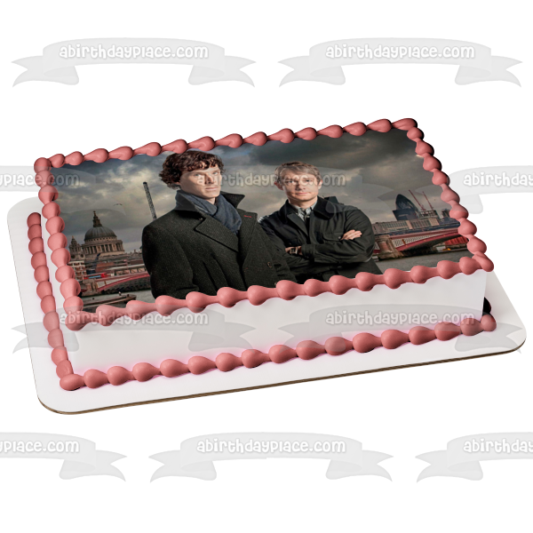 Sherlock Holmes John Watson City Buildings Edible Cake Topper Image ABPID27121