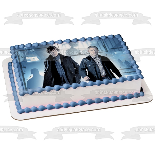 Sherlock Sherlock Holmes John Watson Fondo de siluetas de personajes grises Imagen comestible para decoración de tarta ABPID27126 