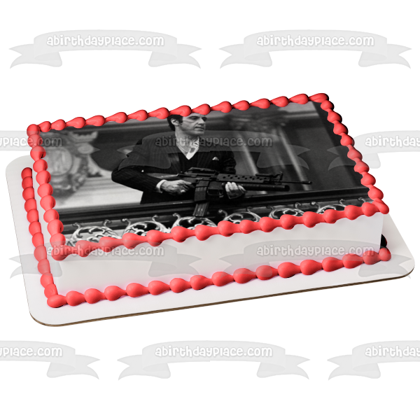 Scarface Tony Montana Black and White Machine Gun Edible Cake Topper Image ABPID27135