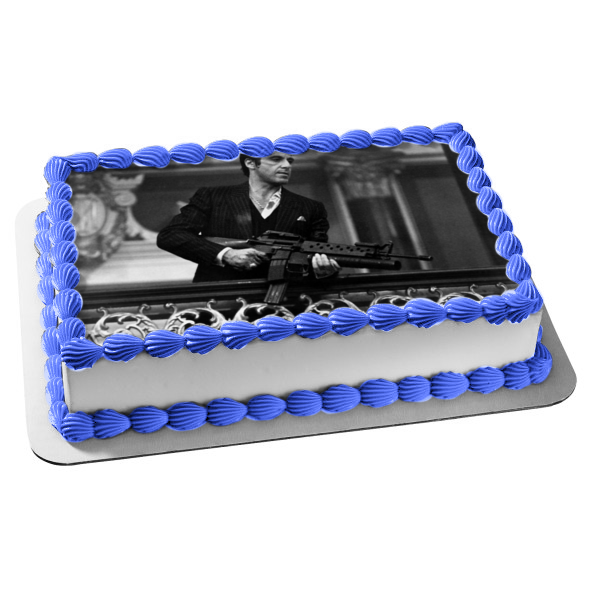 Scarface Tony Montana Black and White Machine Gun Edible Cake Topper Image ABPID27135