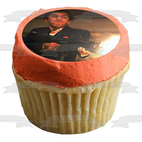 Caracortada Al Pacino Tony Montana Ametralladora Imagen comestible para tarta ABPID27137 