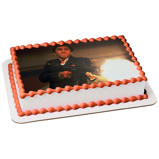 Scarface Al Pacino Tony Montana Machine Gun Edible Cake Topper Image ABPID27137