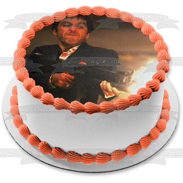 Caracortada Al Pacino Tony Montana Ametralladora Imagen comestible para tarta ABPID27137 