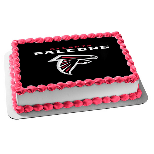 Atlanta Falcons Logo NFL Pink and White Black Background Edible Cake Topper Image ABPID27367