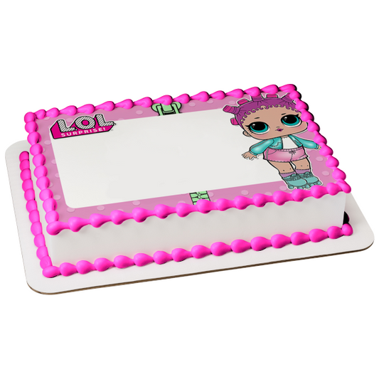 LOL Surprise Roller sk8ter Purple Polka Dot Border Edible Cake Topper Image Frame ABPID27154