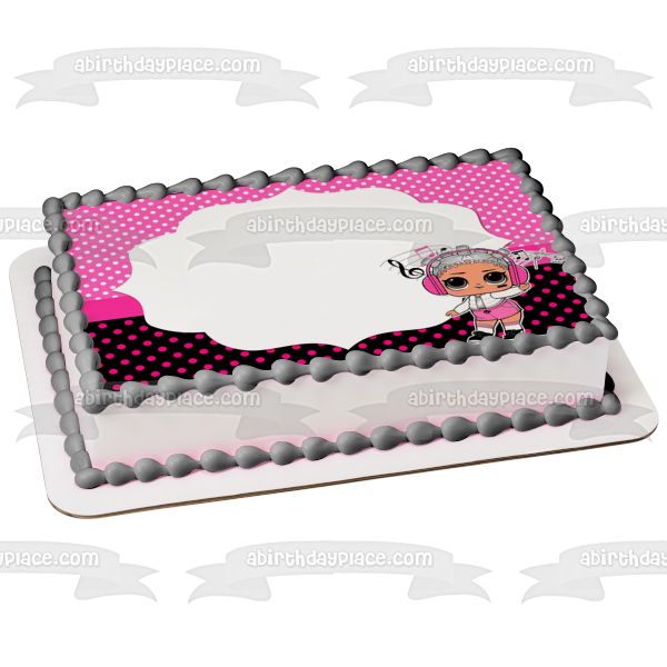 LOL Surprise Beats Pink White Polka Dot Background Edible Cake Topper Image Frame ABPID27169