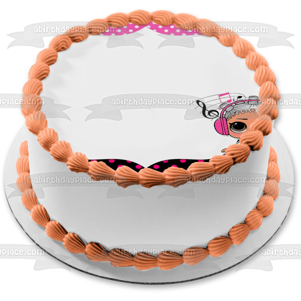 LOL Surprise Beats Pink White Polka Dot Background Edible Cake Topper Image Frame ABPID27169