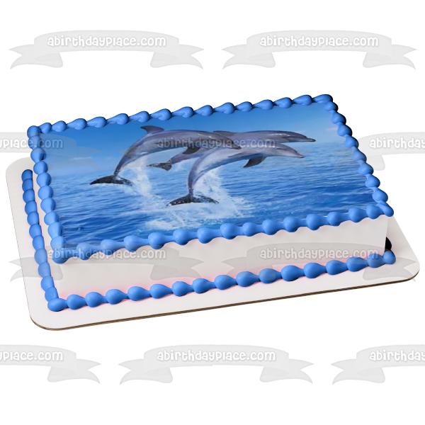 Decoración comestible para tarta con delfines saltando en el océano, imagen ABPID27405 