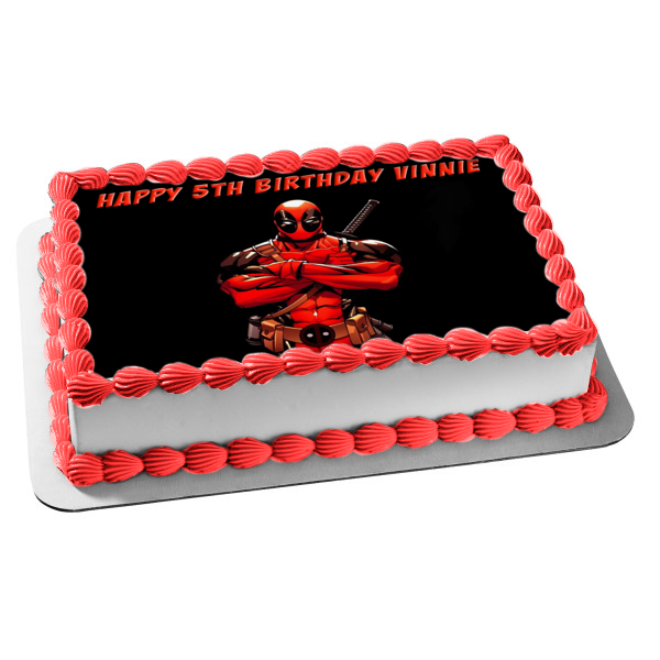 Marvel Deadpool Black Background Edible Cake Topper Image ABPID27413