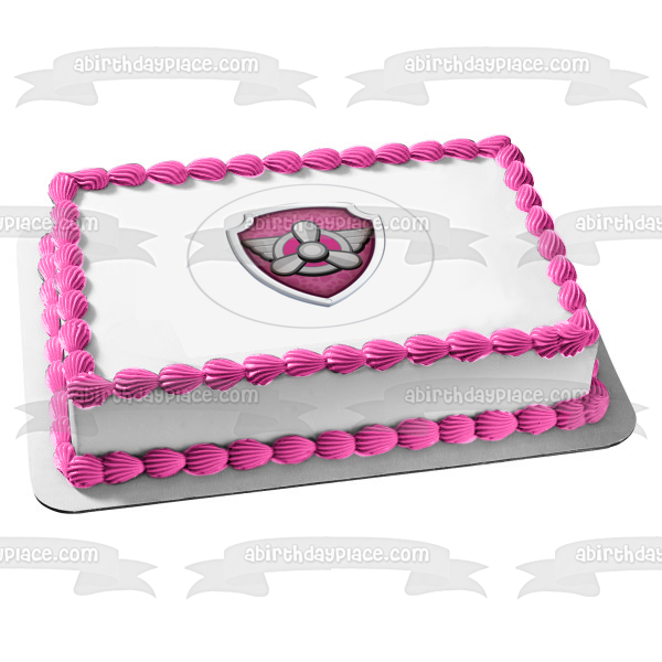 Insignia de Skye de la Patrulla Canina, decoración comestible rosa para tarta, imagen ABPID27437 