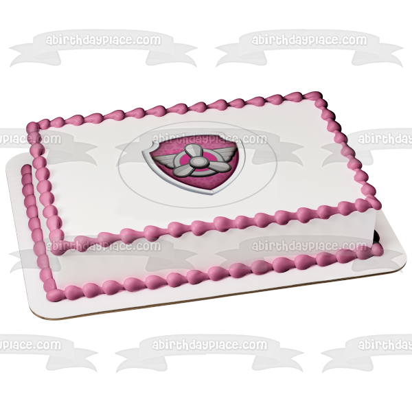 Insignia de Skye de la Patrulla Canina, decoración comestible rosa para tarta, imagen ABPID27437 