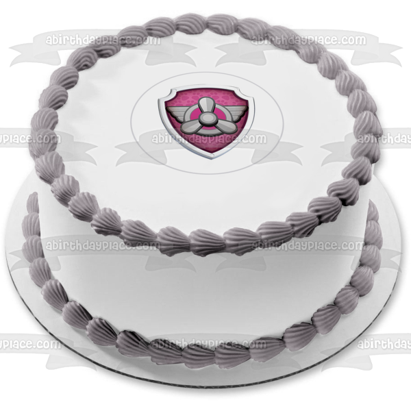 Insignia de Skye de la Patrulla Canina, decoración comestible rosa para tarta, imagen ABPID27437 