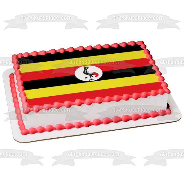 Imagen de decoración comestible para tarta con bandera del país de Uganda, rayas rojas, negras y amarillas, ABPID27456 