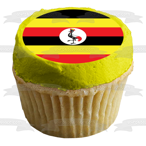 Imagen de decoración comestible para tarta con bandera del país de Uganda, rayas rojas, negras y amarillas, ABPID27456 