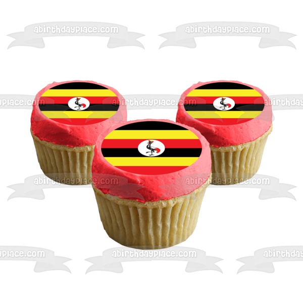 Imagen de decoración comestible para tarta con bandera del país de Uganda, rayas rojas, negras y amarillas, ABPID27456 