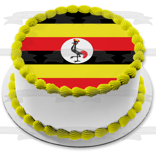 Imagen de decoración comestible para tarta con bandera del país de Uganda, rayas rojas, negras y amarillas, ABPID27456 