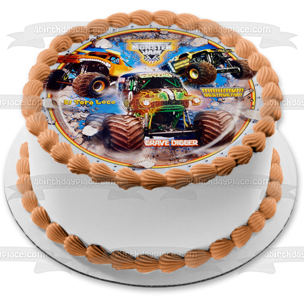 Monster Jam El Toro Loco and Grave Digger Maximum Destruction Edible Cake Topper Image ABPID03370