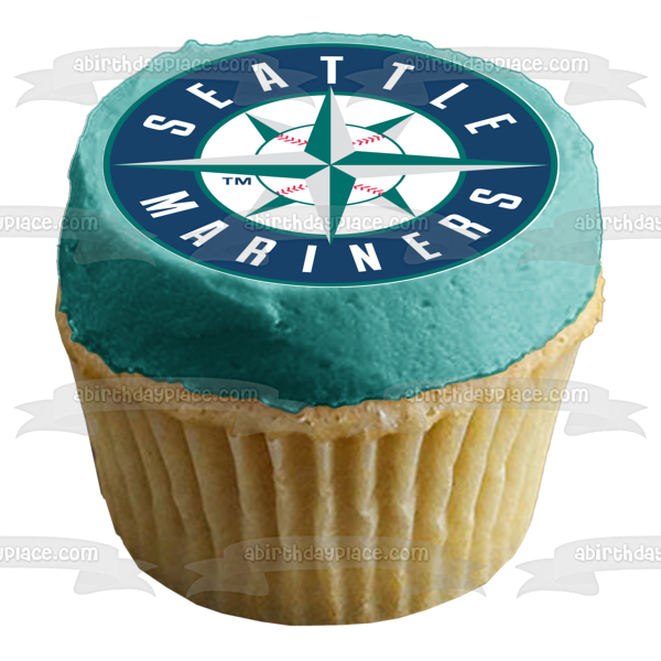 Imagen de decoración comestible para tarta con logotipo deportivo de los Marineros de Seattle, Liga Mayor de Béisbol, ABPID03440 