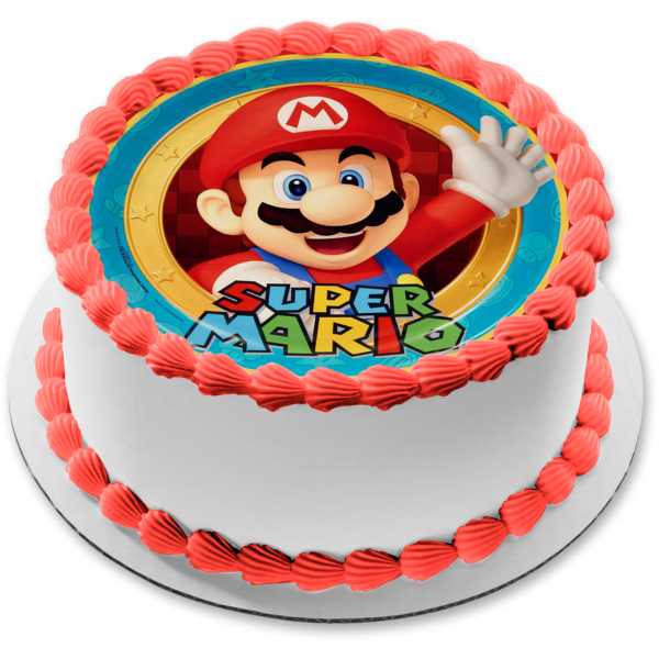 Super Mario con fondo de estrellas Imagen comestible para decoración de tarta ABPID05589 