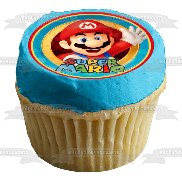 Super Mario con fondo de estrellas Imagen comestible para decoración de tarta ABPID05589 