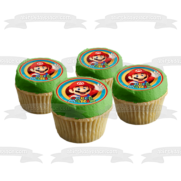 Super Mario con fondo de estrellas Imagen comestible para decoración de tarta ABPID05589 