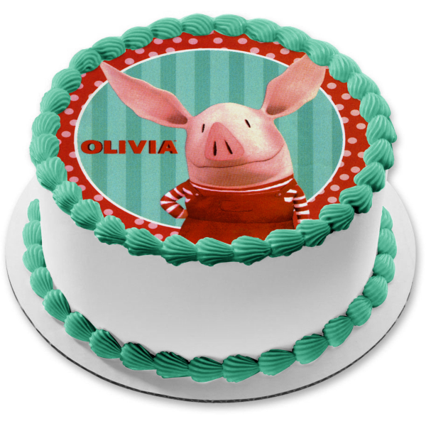 Olivia la Cerda Rayas Azules Lunares Rojos Adorno Comestible para Tarta Imagen ABPID04066 