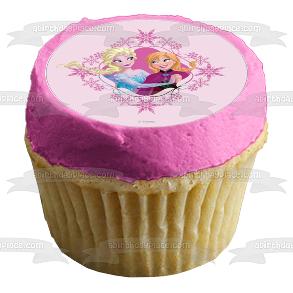 Frozen Anna Elsa with a Pink Background Edible Cake Topper Image ABPID06092