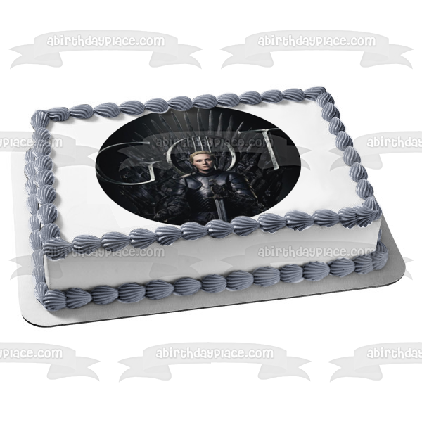 Game of Thrones Brienne of Tarth Iron Throne Black Background Edible Cake Topper Image ABPID27502