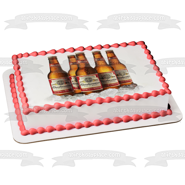 Botellas de cerveza Budweiser Cubitos de hielo Adorno comestible para tarta Imagen ABPID27505 