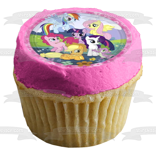 My Little Pony Equestria Girls Rainbow Dash Fluttershy Pinkie Pie y flores adorno comestible para tarta imagen ABPID06245 